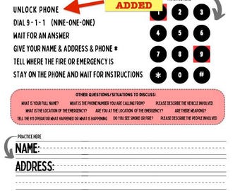 Hoja de trabajo de seguridad para emergencias 911 / Práctica para niños, nombre y dirección (Descargar PDF)