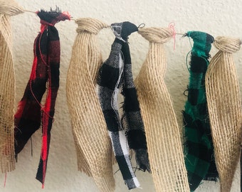 Guirnalda rústica, estilo granja, decoración rústica de arpillera con cuadros de búfalo, 178 cm de largo, festiva