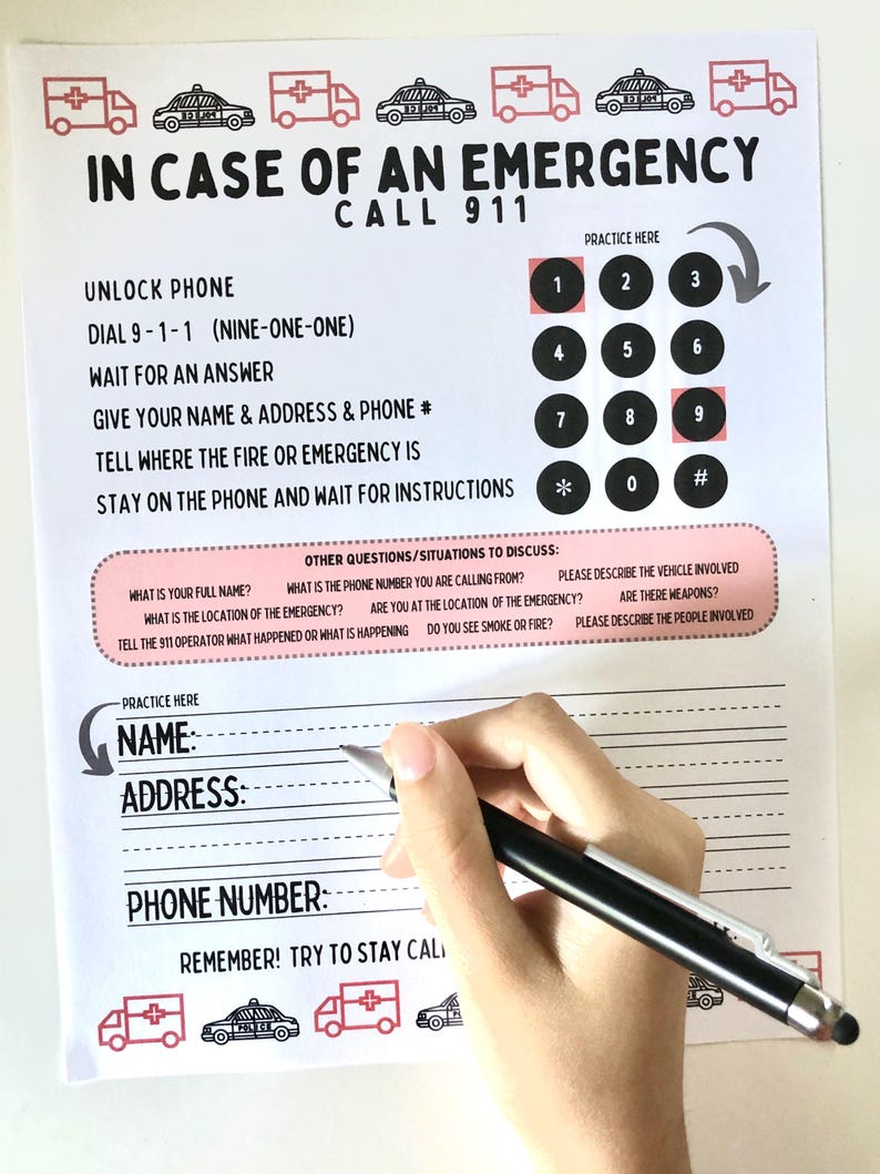 911 Emergency Safety Worksheet | Kids Practice, Name, Address (PDF ...