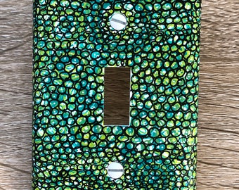 Placa de interruptor de palanca simple, diseño de canicas verdes, ecléctica, única en su tipo