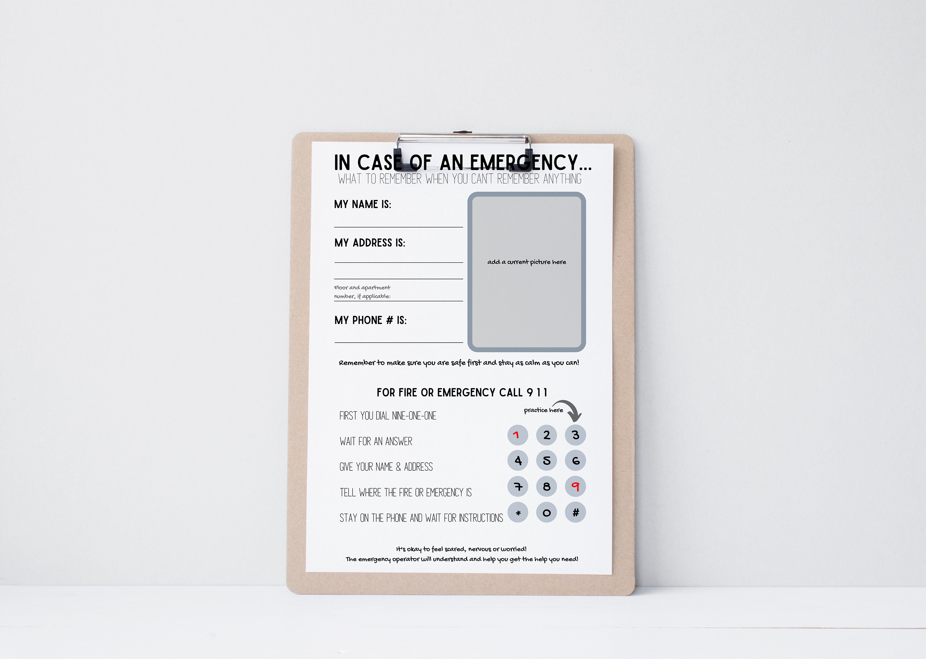 Emergency Printable, 911 Printable, Easy to Read, Simple Instructions