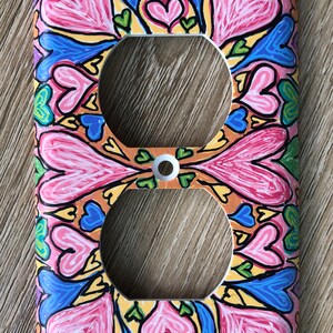 Colorful, Outlet Cover Plate, Valentine&#39;s Day, Hearts, hand drawn in Acrylic, Gift for mom, gift, home decor, fun, one of a kind