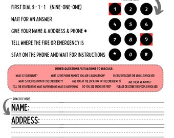 Hoja de práctica de emergencia 911, actividad de seguridad para niños (PDF), herramienta de concientización