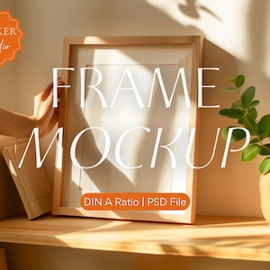 Thin Wood Frame Mockup with Person Frame Mockup DIN A ISO Ratio Leaning Frame Mockup PSD Template for Artwork Poster Mockup Vertical Frame