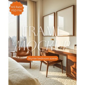 Double Frame Mockup Bedroom Frame Mockup with Reflection Two Frames Mockup PSD Template for Artwork and Poster Mockup in Home Interior