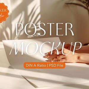 Poster Mockup with Person Paper Mockup DIN A Frame Mockup with Person Vertical Poster Mockup PSD Photoshop Template for Wall Art