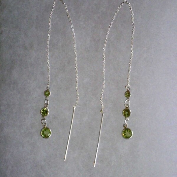 3mm, 4mm, and 5mm Peridots on Sterling Silver Threader Earrings