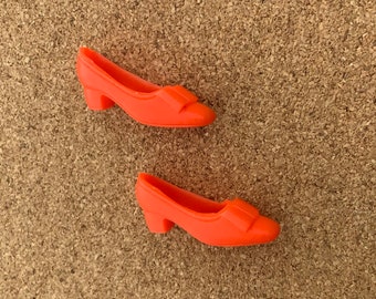 Vintage Francie Barbie Orange squishy low heel Mod shoes with Bow 1960s Japan