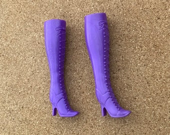 Purple Barbie doll boots faux lace up Muskateer with slit in back