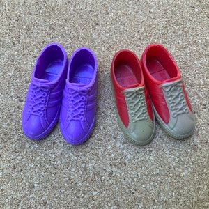 Vintage Ken doll shoes, 2 pairs sneakers purple and red two tone