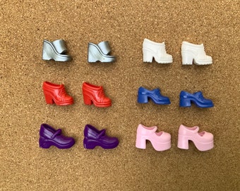 Lot of 6 vintage Barbie doll shoes Red White Blue Silver Pink Purple