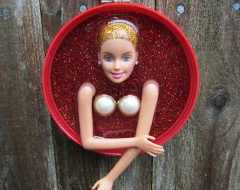 Altered doll art assemblage - wall plaque - Solitude