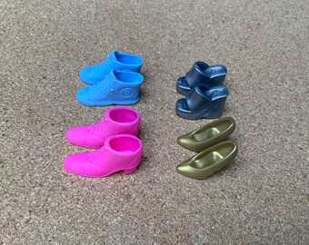 Lot of 4 vintage Barbie doll shoes, Blue Fashion Avenue sneakers, Pink gold silver