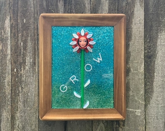 OOAK Framed Flower Doll art, Eclectic home office decor