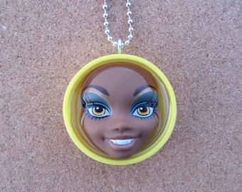 Upcycled doll face pendant Monster High Clawdeen Wolf