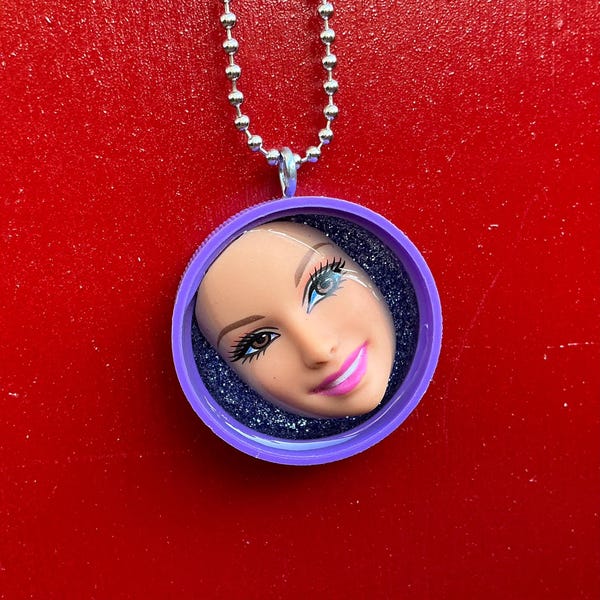 Upcycled purple Doll Face Necklace