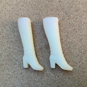 Beige Vintage Barbie doll lace up boots 1970s soft, Made in Korea, Mod shoes