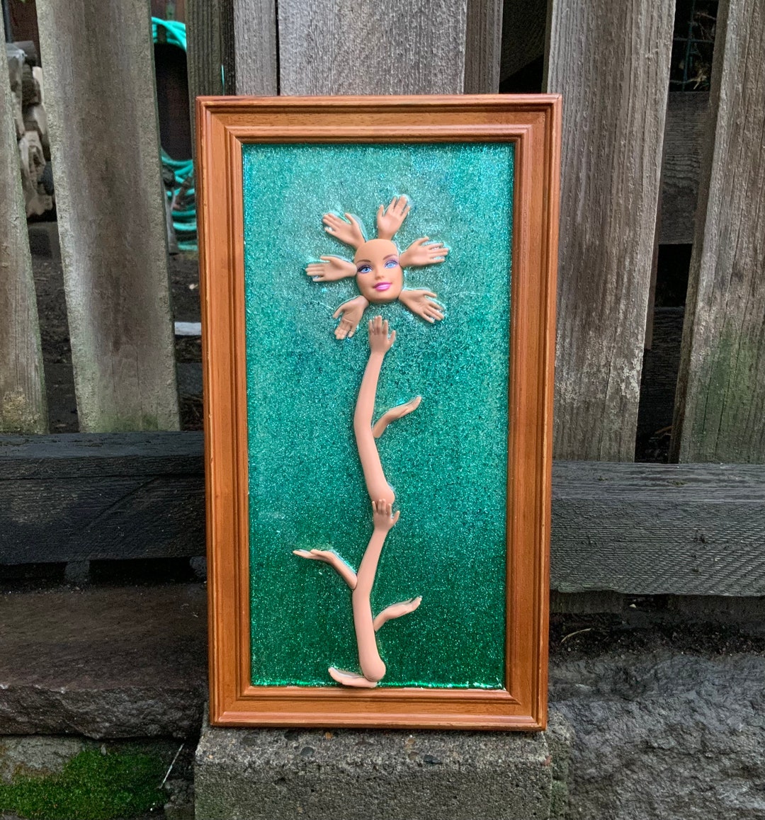 weird-doll-face-and-doll-hand-flower-resin-framed-art-etsy