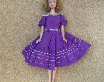 Vintage Midge doll in handmade purple dress and floral Barbie Petticoat #921