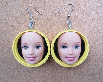 Sunshine Yellow - upcycled Barbie doll face earrings