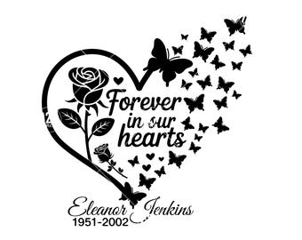 Monument commémoratif pour toujours dans nos coeurs PNG, en souvenir d'amour, rose papillon coeur design sympathie