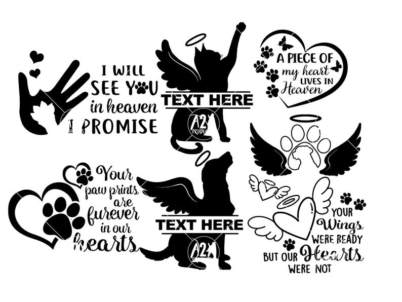 Pet Memorial SVG Bundle: Dog Cat Angel Wings, Paw Print Memorial Quote ...