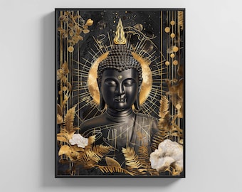 Arte moderno de Buda / Obra de arte budista digital moderna en 8K / Decoración espiritual de descarga instantánea / Póster de meditación zen de atención plena / Impresión de Asia