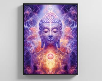 Enlightened Buddha Printable Wall Art | 8K Digital Buddhist Artwork | Instant Download Neon Spiritual Decor | Zen Meditation Poster Prints