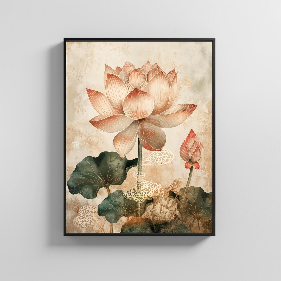 Abstract Lotus Flower Printable Wall Art | Digital Botanical Prints ...