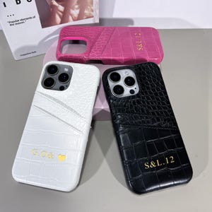 en cuir végétalien, coque personnalisée pour iPhone avec porte-cartes | Pour iPhone 16, 15, 14, 13, 12, 11, Plus, Pro, Max, cadeau personnalisé pour elle