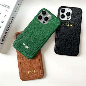 Aangepaste initialen leren iPhone-hoesje, leren tas met kaartsleuven iPhone 16 15 14 13 12 11 Pro Max-hoesje, aangepaste cadeau-ideeën, geschenken