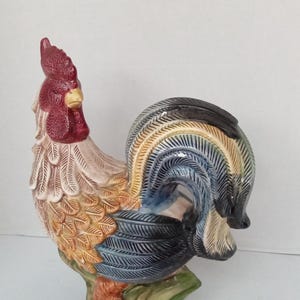 Vintage Ceramic Rooster Figurine Colorful Farmhouse Kitchen Decor Statue