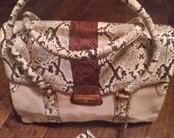 Dolce & Gabbana Snakeskin and Cotton Shoulder Handbags Satchel