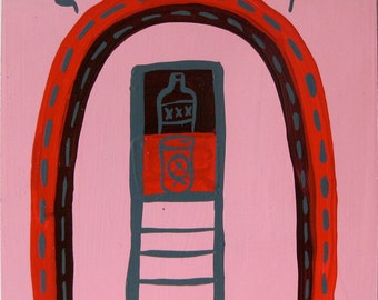 Long Way To The Top Shelf / original painting / pink alcohol / 3775