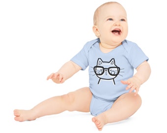 Kopie van Baby biologische bodysuit met korte mouwen, kat, kat