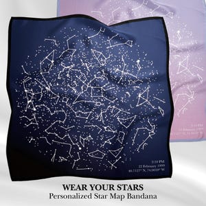 Bufanda personalizada con mapa estelar • Pañuelo de cielo nocturno (30-90 cm) • Pañuelo de constelación personalizado • Regalo de aniversario/boda • Entrega gratuita