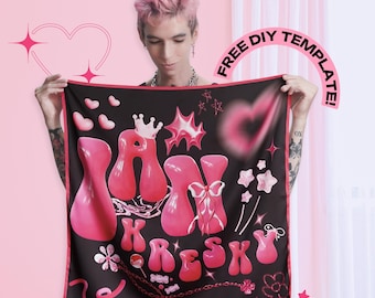 Y2K Custom Bandana Scarf: Editable Canva Template, Personalized Design