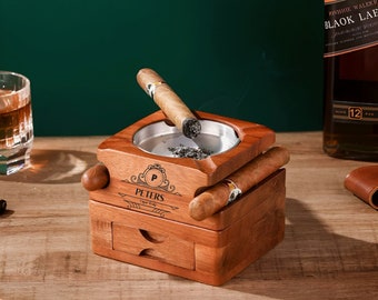 Personalisiertes Whisky- und Zigarrentablett, individuelle Gravur, Geschenktablett, Zigarren, Trauzeugen-Geschenkbox, persönlich gravierte Geschenke, Aschenbecher, Geschenk-Asche