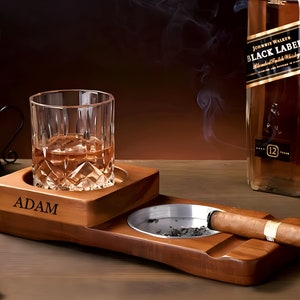 Personalized Cigar And Whiskey Tray - Customized Engraving Personal Engraved Gifts For Men Cigar Gift Box Groomsmen Proposal Ashtray Gifted