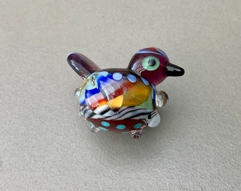 EC.. Rainbow cane multi coloured rainbow bird lampwork focal bird bead SRA