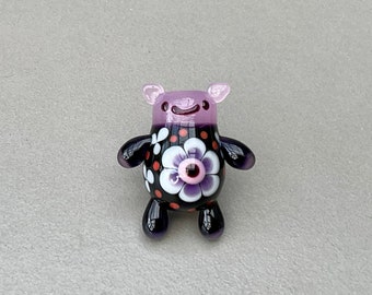 EC.. Cheeky critter pink flower lampwork focal bead SRA