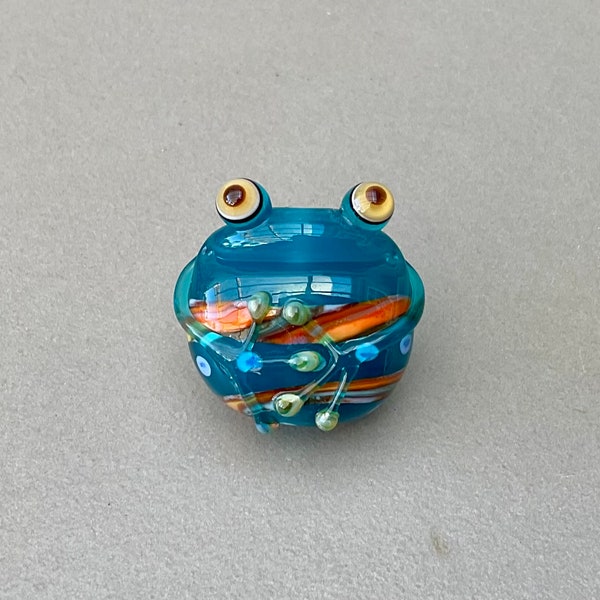 EC flat tab capri blue toad frog lampwork focal bead