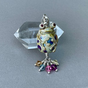 Little fat frog lampwork sterling silver pendant Swarovski crystals image 5