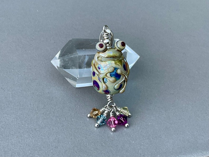 Little fat frog lampwork sterling silver pendant Swarovski crystals image 5