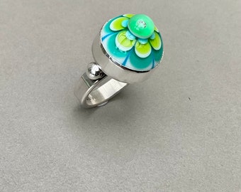 EC Ozean Blume Cabochon Sterling Silber Ring 9