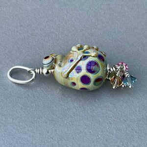 Little fat frog lampwork sterling silver pendant Swarovski crystals image 2