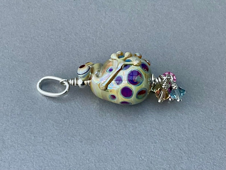 Little fat frog lampwork sterling silver pendant Swarovski crystals image 2