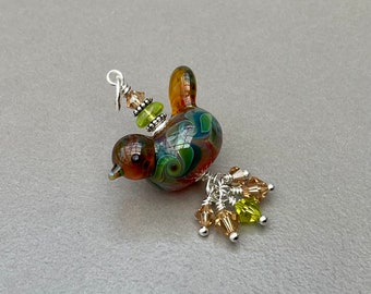 Little bird pendant sterling silver charm multi coloured bird lampwork focal bird bead SRA