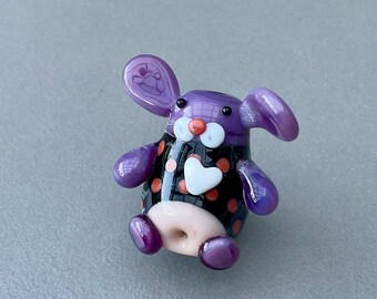 EC...Purple bunny coral spotty lampwork focal bead SRA