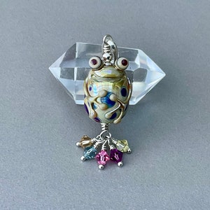 Little fat frog lampwork sterling silver pendant Swarovski crystals image 3